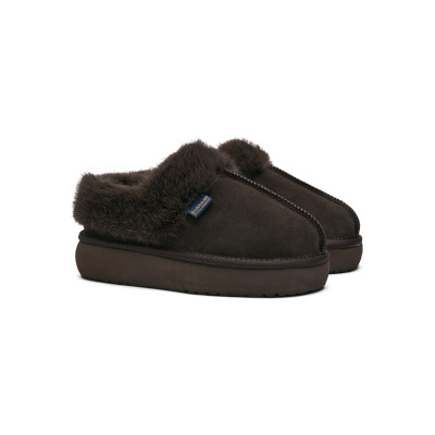 CLOUDY 平底毛皮穆勒鞋FLATFORM FUR MULES- CHOCO